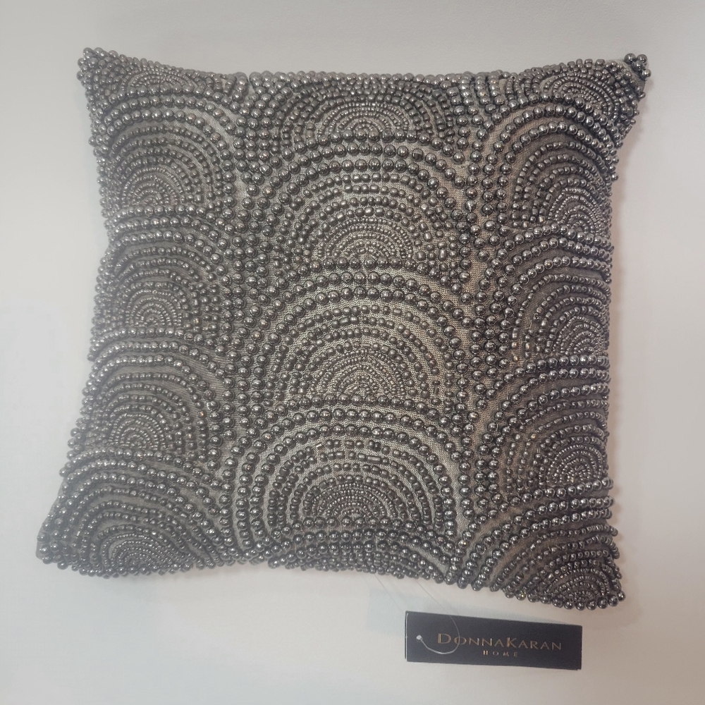 New Rare Donna Karan Metallic Beaded Accent Pillow Hard To Find